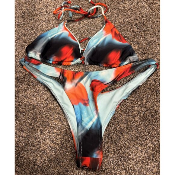 White Fox Swimwear 2 Piece Bathing Suit Multicolored Cheeky Medium EUC - Picture 2 of 5